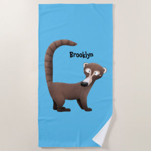 Grappig nieuwsgierig coatimundi cartoon illustrati strandlaken