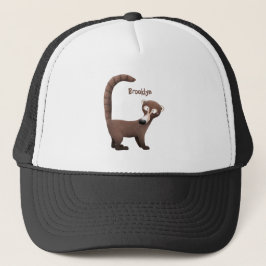 Grappig nieuwsgierig coatimundi cartoon illustrati trucker pet