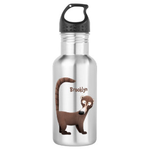 Grappig nieuwsgierig coatimundi cartoon illustrati waterfles