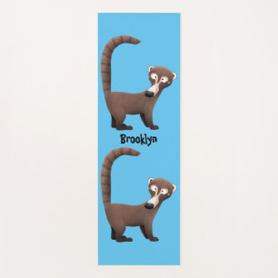 Grappig nieuwsgierig coatimundi cartoon illustrati yogamat