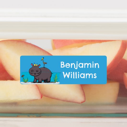 Grappig nijlpaard met cartoon gepersonaliseerd labels (Aangebracht)