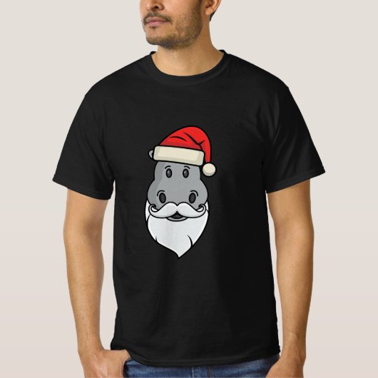 Grappig nijlpaard met kerstbaard en pet t-shirt (Voorkant)