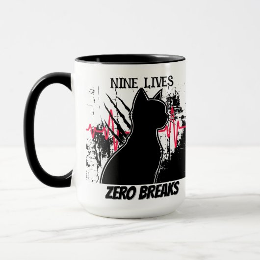 Grappig "Nine Lives Zero Breaks" Kattenliefhebber Mok (Links)