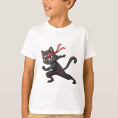 Grappig Ninja Cat Cartoon Grafisch Ontwerp met Sch T-shirt (Voorkant)