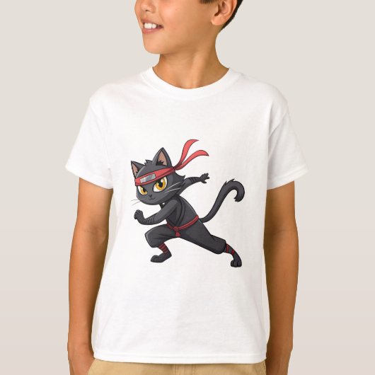 Grappig Ninja Cat Cartoon Grafisch Ontwerp met Sch T-shirt (Voorkant)