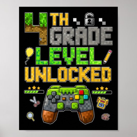 Grappig niveau 4e leerjaar ontgrendeld terug naar  poster (Voorkant)