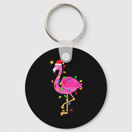Grappig NK Flamingo in Santa Hat Kerstmis in juli Sleutelhanger (Voorkant)