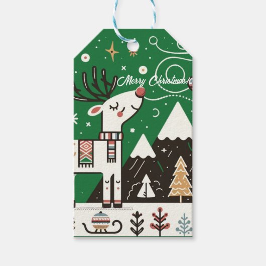 Grappig Noords rendierpatroon Cadeaulabel (Voorkant)