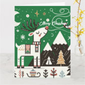 Grappig Noords Rendierpatroon Kaart (Gele Bloem)