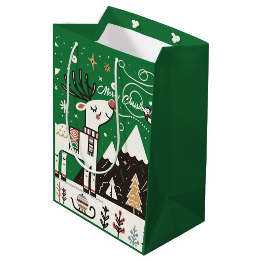Grappig Noords rendierpatroon Medium Cadeauzakje (Achterkant Gekanteld)