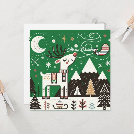 Grappig Noordse Rendierpatroon Kaart (Voorkant / Achterkant in situ)