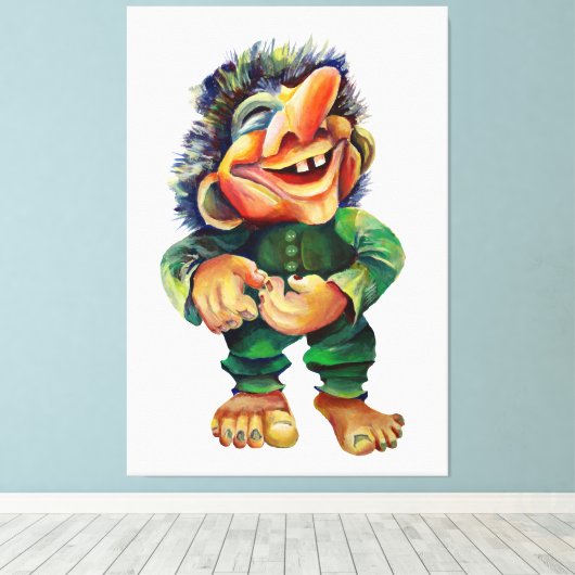 Grappig Noors Troll Waterverf illustratiekunstwerk Canvas Afdruk (Insitu (Houten vloer))