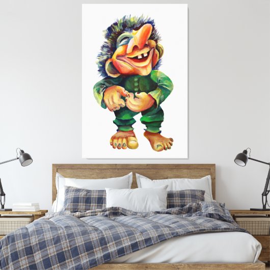 Grappig Noors Troll Waterverf illustratiekunstwerk Canvas Afdruk (Insitu (Slaapkamer))