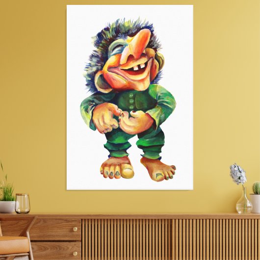 Grappig Noors Troll Waterverf illustratiekunstwerk Canvas Afdruk (Insitu (Woonkamer))