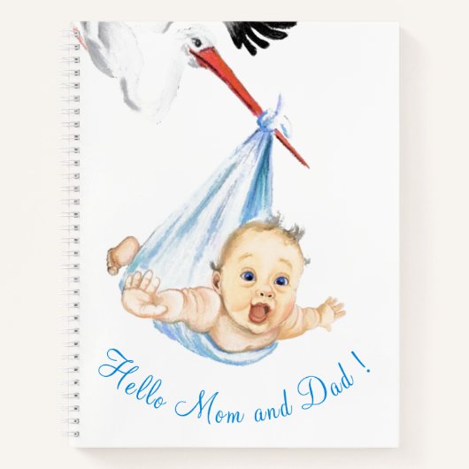Grappig Notitieboek Ooievaar met Baby - aangepaste (Voorkant)