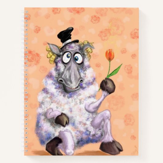 Grappig Notitieboek Romatic Ram met Flower (Voorkant)