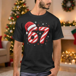 Grappig Nummer 67 Kerststol Streep Kerstmis T-shirt
