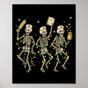 Grappig Nurse Skeleton Christmas Light Dance Steth Poster