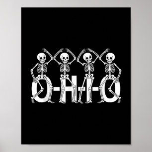 Grappig O-h-i-o State Skeleton Ohio Halloween Vint Poster