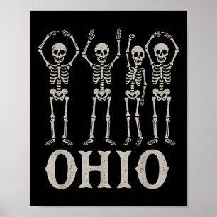Grappig O-h-i-o State Skeleton Ohio Halloween Vint Poster