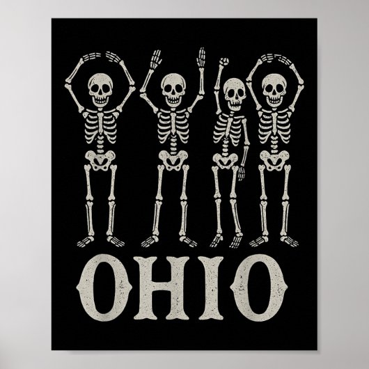 Grappig O-h-i-o State Skeleton Ohio Halloween Vint Poster (Voorkant)