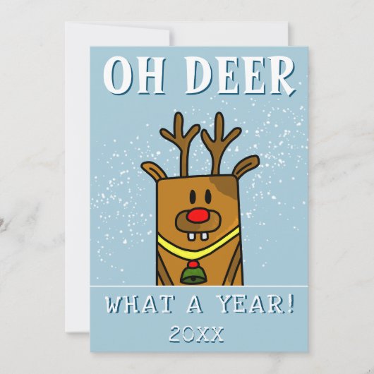 Grappig Oh Deer Wat een jaar Herten Tekenvakantie Feestdagenkaart (Voorkant)