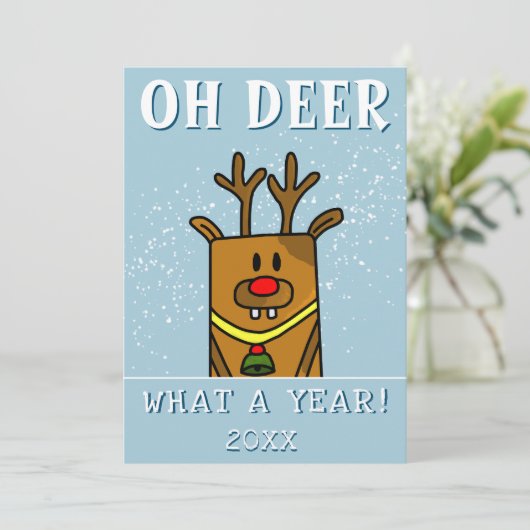 Grappig Oh Deer Wat een jaar Herten Tekenvakantie Feestdagenkaart (Staand voorkant)