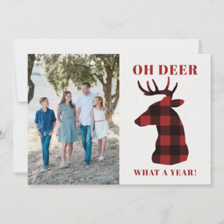 Grappig Oh Hert Wat een Jaar Buffalo Plaid Foto Feestdagenkaart