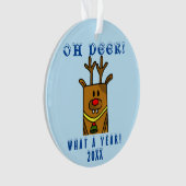 Grappig Oh Hert Wat een Jaar Cartoon Rendier Ornament (voorkant)