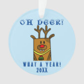 Grappig Oh Hert Wat een Jaar Cartoon Rendier Ornament (voorkant)