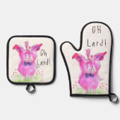 Grappig Oh Lard Pig Ovenwant & Pannenlap Set (Voorkant)