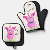 Grappig Oh Lard Pig Ovenwant & Pannenlap Set (Voorkant / Achterkant)