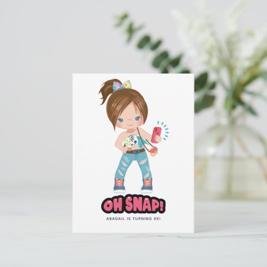 Grappig Oh Snap! Selfie Meisje Verjaardagsfeestje Briefkaart (Staand voorkant)