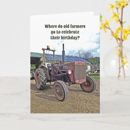 Grappig Old Tractor Birthday voor vader opa Kaart (Gele Bloem)
