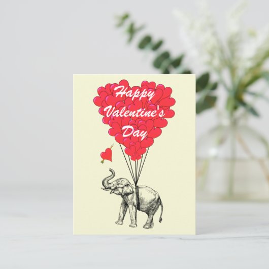 Grappig olifant en liefdehart Valentijns Feestdagenkaart (Staand voorkant)