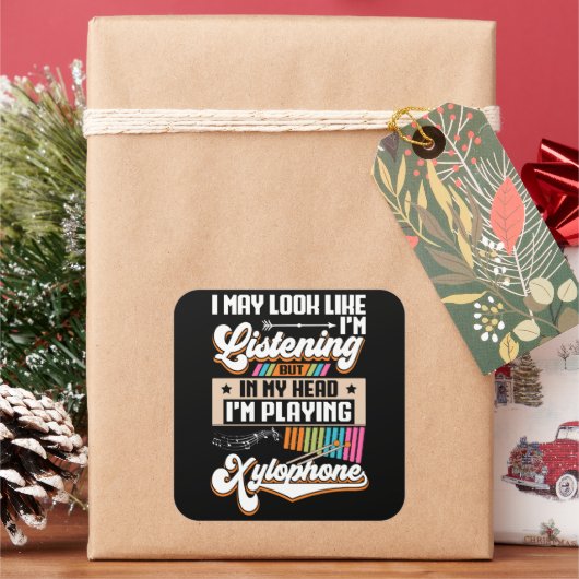 Grappig om in mijn hoofd te horen dat ik xylofoon  vierkante sticker (Feestdagen)