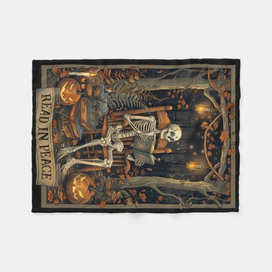 Grappig om te lezen in Vrede Skelet Halloween Lees Fleece Deken (Voorkant (Horizontaal))