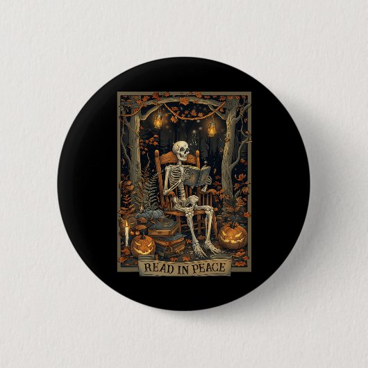 Grappig om te lezen in Vrede Skelet Halloween Lees Ronde Button 5,7 Cm (Voorkant)