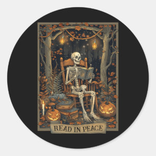 Grappig om te lezen in Vrede Skelet Halloween Lees Ronde Sticker