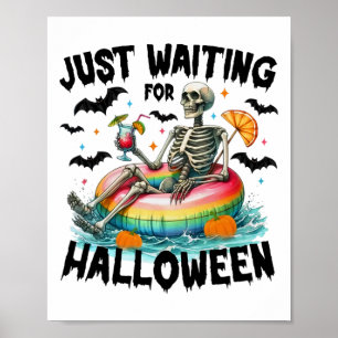 Grappig om te wachten op Halloween Skeleton Spooky Poster
