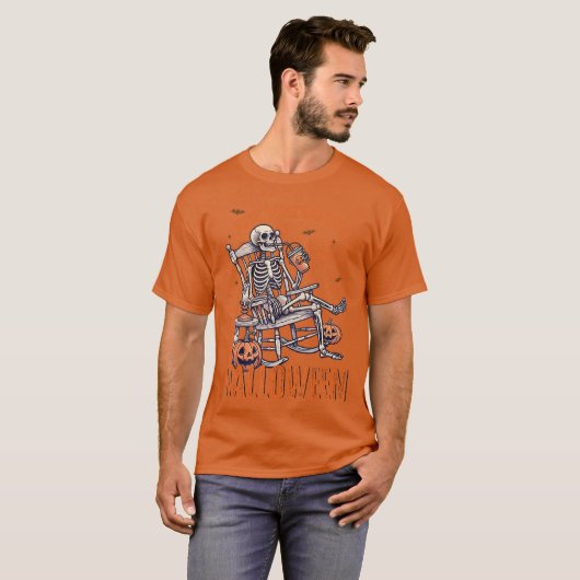 Grappig om te wachten op Halloween Skeleton Spooky T-shirt (Voorkant volledig)