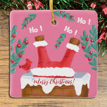 Grappig omkeerbaar roze Santa Ornament<br><div class="desc">Een schattig en leuk roze Sinterklaas omkeerbaar ornament met aan de ene kant hem te zien gaan door de schoorsteen, zijn voeten in de lucht, onder het toeziend oog van een kardinaal, en de andere kant staat hij met een jinglebel in de ene hand en 3 cadeaus in de andere....</div>