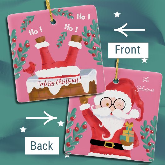 Grappig omkeerbaar roze Santa Ornament