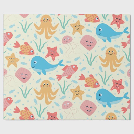 Grappig onder het Zee Creatures Ocean Pattern Cadeaupapier (Vlak)