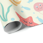 Grappig onder het Zee Creatures Ocean Pattern Cadeaupapier (Rol Hoek)