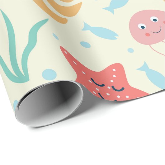 Grappig onder het Zee Creatures Ocean Pattern Cadeaupapier (Rol Hoek)