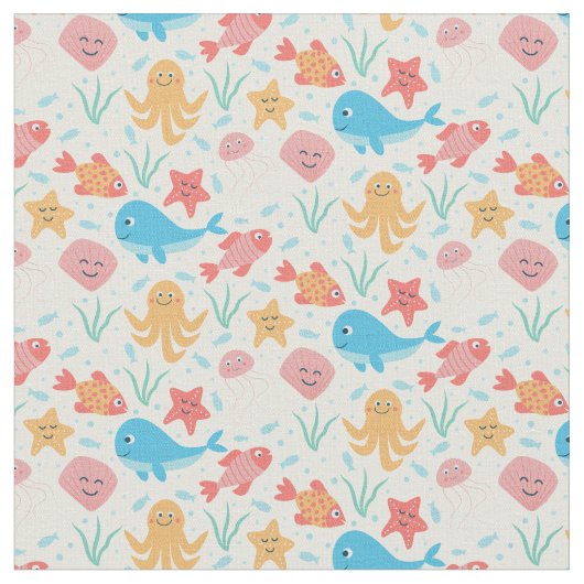Grappig onder het Zee Creatures Ocean Pattern Stof (Close Up)