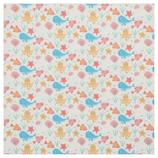 Grappig onder het Zee Creatures Ocean Pattern Stof (Swatch)