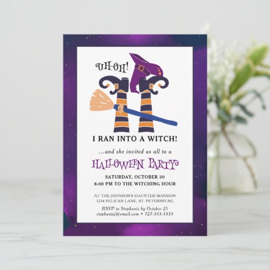 Grappig ondersteboven heksenbenen Halloween Party Kaart (Staand voorkant)