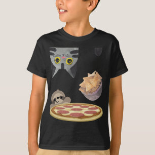 Grappig ondersteboven hongerige kat vallende chips t-shirt